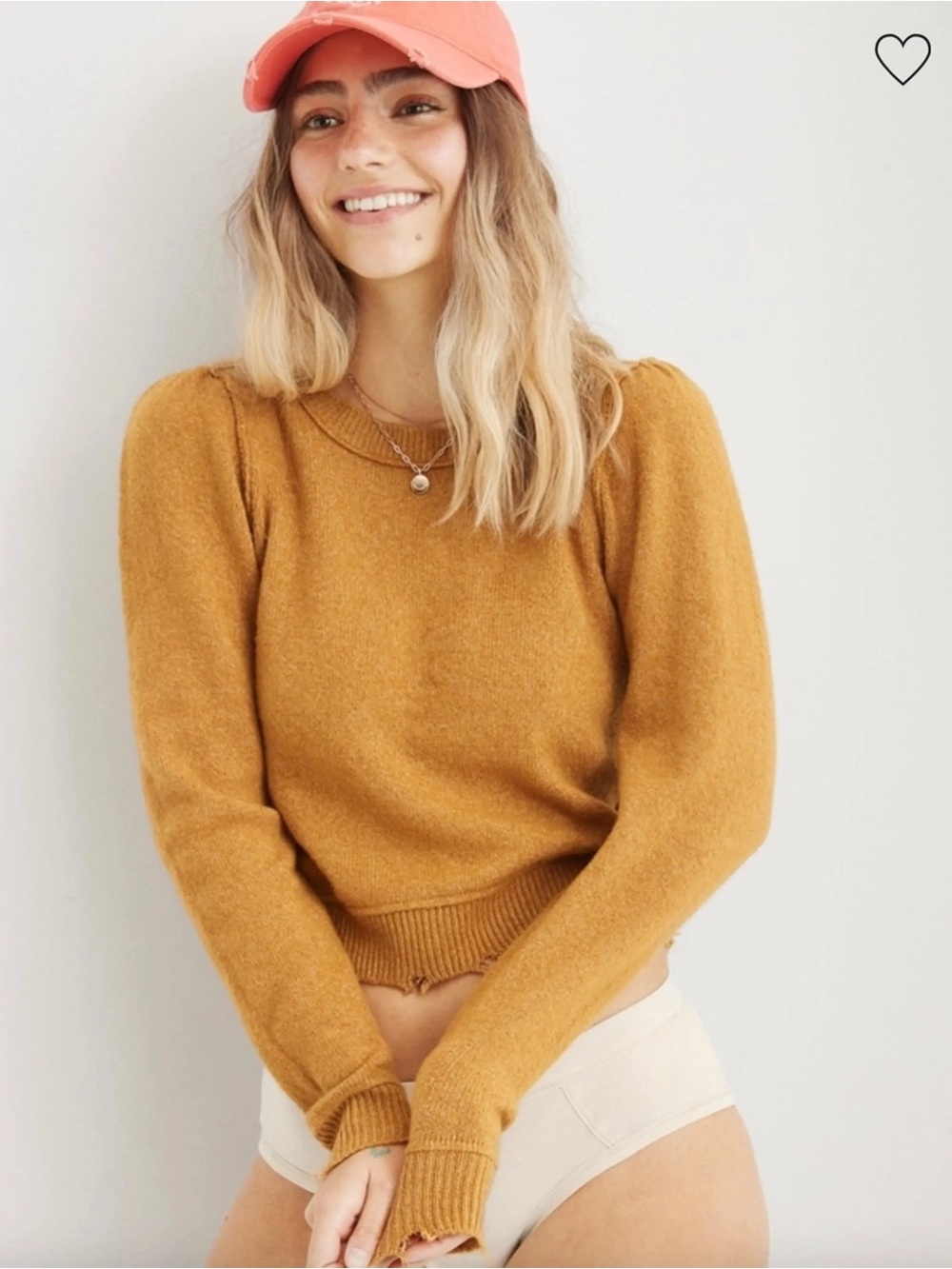Aerie Cozy Up Shrunken Crewneck Sweater in Mustard